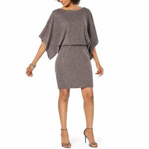 Jessica Howard Metallic Shimmer Blouson Dress Taupe Size 16 Cocktail